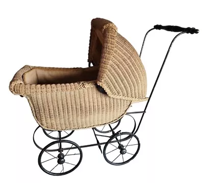 Vintage WICKER STROLLER Pram Antique Carriage Baby Doll Buggy • $249.99