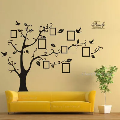 Family Tree Wall Sticker Birds Photo Frame Black Art Decals Home Decor UK • £7.12