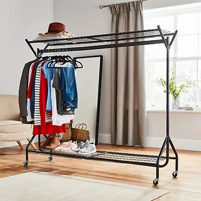 £54.99 • Buy Black Heavy Duty Hanging Clothes Garment Rail With Shoe Rack Shelf And Hat Stand