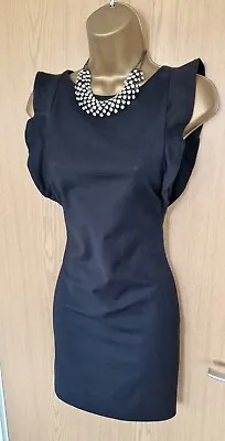 £12.99 • Buy Zara Little Black Dress LBD Frill Ruffle Backless Bodycon Pencil Mini Dress S 6