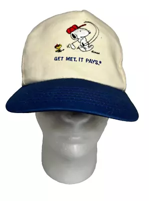 VINTAGE 80s Snoopy Peanuts Golf Hat Cap  GET MET  Metlife Adjustable No Problem • $14.89