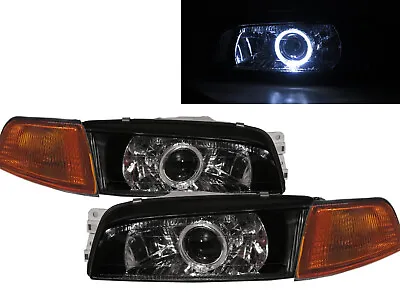 MIRAGE 97-02 Sedan Guide LED Halo W/ Corner Lamp Headlight BK For Mitsubishi RHD • $425.44