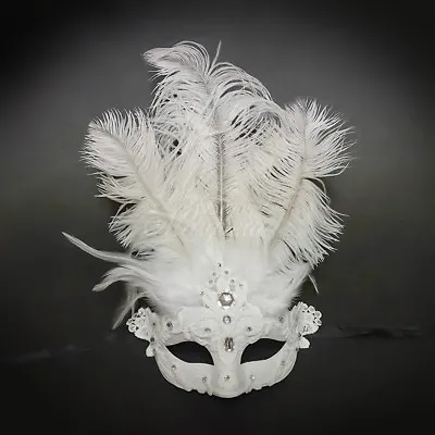 Feather Venetian Masquerade Mask For Women M8339 White • $12.99