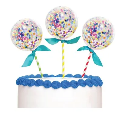 $4.75 • Buy Unicorn Party 3 Mini Rainbow Confetti Balloon Bunting Cake Topper Birthday Decor