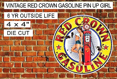 Vintage Red Crown Gasoline Pin Up Girl Decal Sticker • $3.16