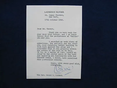 TYPED LETTER SIGNED By LAURENCE OLIVIER RE: BECKET PLAY • £303.72