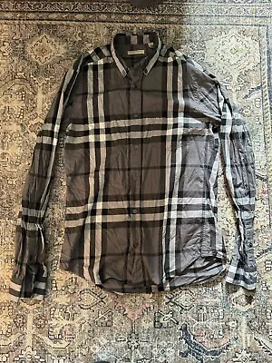 Men’s Burberry Brit Shirt Small Nova Check Gray • $99