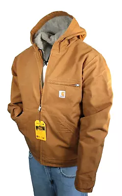 New CARHARTT Size Large Duck Canvas Sherpa Lined Hooded Men's Jacket MSRP $129 • $99.99