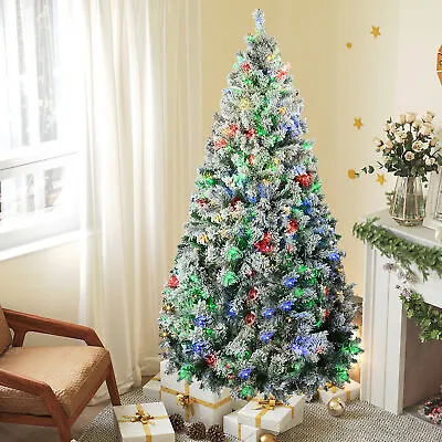 Prelit Pencil Artificial Christmas Tree With Snow Flocked Branches Green • $289.99