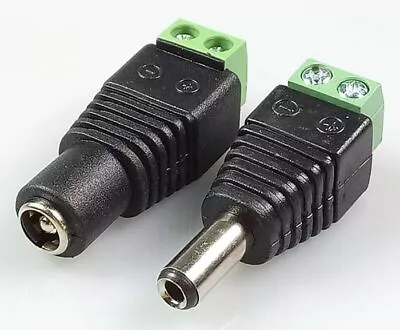 Pair DC Socket Plug To Screw Terminal Connectors 2.1mm X 5.5mm CCTV Adapter • £2.99