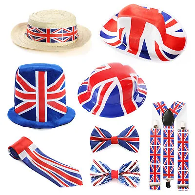 King Charles Coronation Union Jack Mens Fancy Dress Set Hats Tie Accessories Lot • £2.99