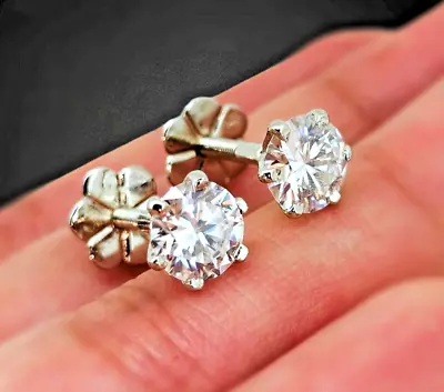 6MM Moissanite D Color Brilliant Cut 925 Sterling Silver Charm Stud Earring Pair • $42.50