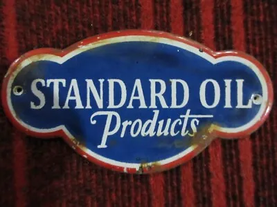 VINTAGE STANDARD OIL PRODUCTS GAS PUMP PORCELAIN ENAMEL SIGN SIZE 6  X 3.5  • $49