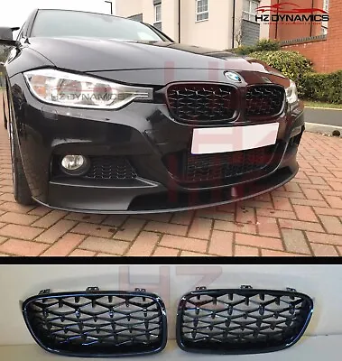 Gloss Black Diamond Front Kidney Grill Grills  For 2012-17 Bmw F30 F31 3 Series • £37.95