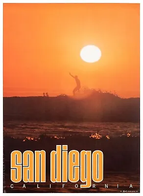 SAN DIEGO SURFING 1968 TOURISM TRAVEL Poster 21x30 MINT LINEN BACKED • $350