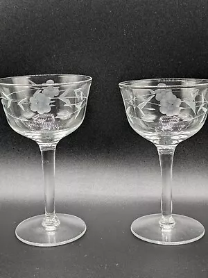 Vintage Etched Crystal Stemware Coupe Champagne Cordial Glasses (set Of 2) 5  • $25