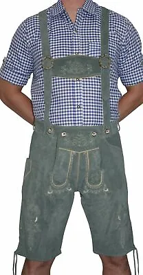 Gray Leather Lederhosen Shorts German Oktoberfest Bavarian Pants M L XL 2XL 3XL • $149