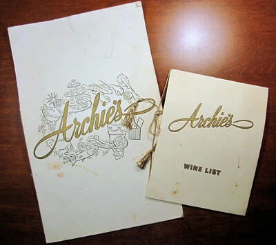 $23.50 • Buy Archie's Restaurant Wine List & Menu Vintage Roanoke VA Virginia Liquor Law Old
