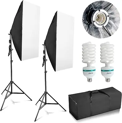 YISITONG Photography Studio Softbox Lighting Kit 2X 135W Continuous Lighting Sof • £106.54
