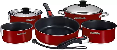 Products  Gourmet Nesting 10-Piece Red Stainless Steel Induction Cookware Set W • $395.99