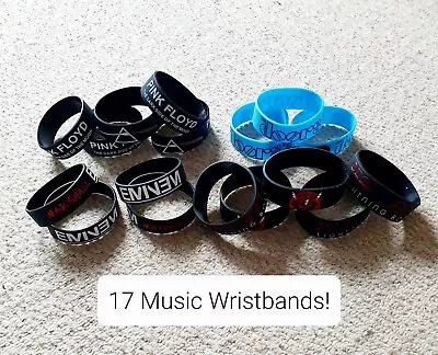 Job Lot 17 Silicone Rubber Wristbands Eminem The Doors Pink Floyd Pearl Jam • £0.99