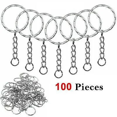 100pcs Silver Keyring Blanks Tone Key Chains Open Split Jump Ring 4 Link Tags • £4.95