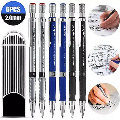 6PCS Mechanical Clutch Pencils 2.0mm Drafting Sketching Drawing +12 Refills Lead • $9.98