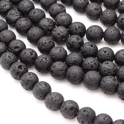 Premium Quality Lava Beads 8mm 1mm Hole Black Round 47+ Pcs Per Strand • £3.39