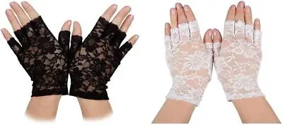 £4.49 • Buy Adult Women's Short Lace Fingerless Gloves 80s Fancy Dress Accessory 