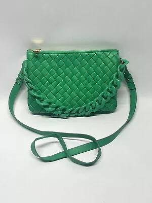 Vince Camuto Purse Woven Leather Crossbody With Chain Handbag Lotus Green Adyna • $21.95