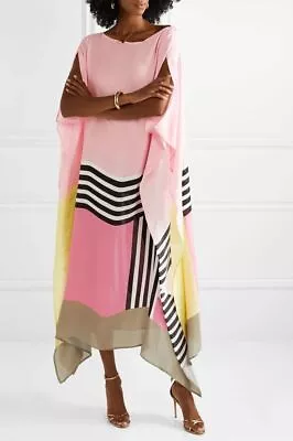 Style Printed Satin Silk CasualWear Kaftan For Women Boat Neck Pink Caftan Dress • $40
