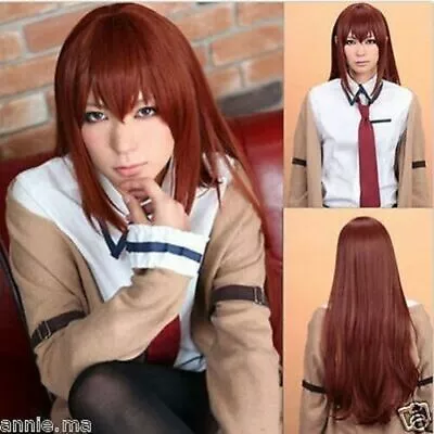 Makise Kurisu Steins Gate Long Dark Red Straight Anime Cosplay Party Hair Wigs • $23.93