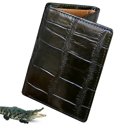 Genuine Black Alligator Trifold Wallet Crocodile Leather Mens Wallet Handmade  • $75