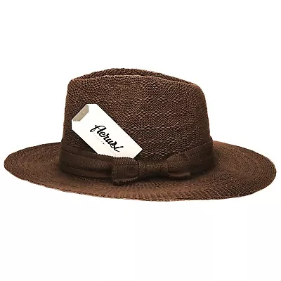 Aerusi Women Vintage Summer Panama Fedora Wide Brim Straw Sun Hat Trilby Bow Cap • $19.99