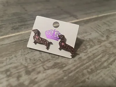 Dachshund Weiner Dog Stud Earrings Gift Puppy Jewlery Glitter • $5