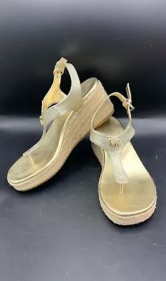 New Michael Kors Women Laney Thong Espadrille Wedge Platform Sandals Pale Gold • $60