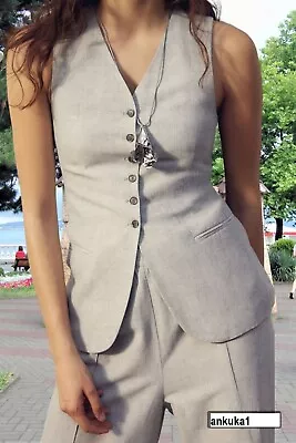 H&M Limited Edition Long Light Gray Linen-blend Suit Vest Sz S L • $115