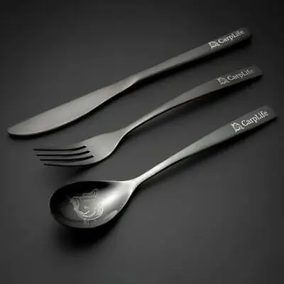 CarpLife Black Etched Cutlery Set Camping Equipment • £12.99