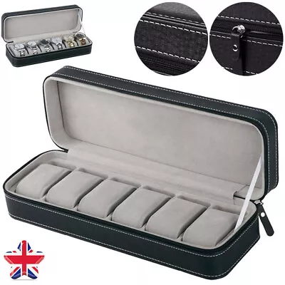 Premium 6 Grids Watch Display Storage Box Travel Organizer Holder Zipper Bag UK • £10.59