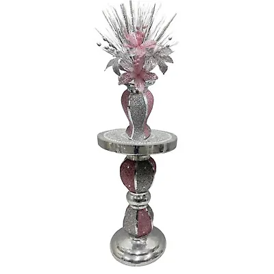 £89.99 • Buy Pink Silver Table And Vase With Flowers Mosaic Crushed Crystal Romany Bling💎