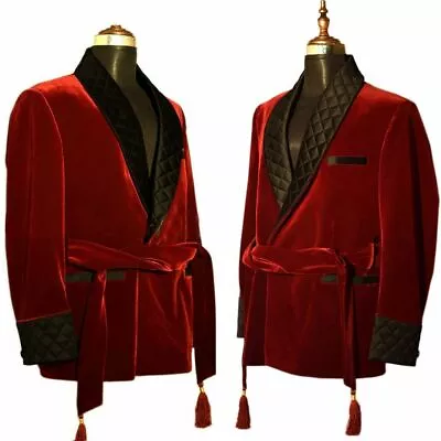 Men Velvet Suit Smoking Corduroy Jacket Vintage Custom Evening Coat Shawl Tuxedo • $87.72