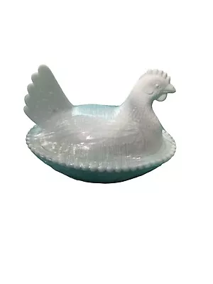 Vintage Indiana Glass White Milk Glass Chicken Hen On Nest Covered Dish 7” Long • $20
