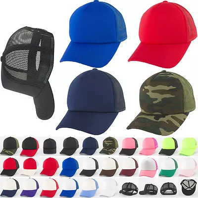 NEW Vintage Plain Trucker Mesh Hat Snapback Blank Baseball Cap Summer 48 COLORS • $11.99