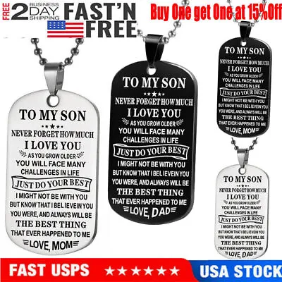 To My Son From Mom Dad Stainless Steel Black Military Dog Tag Necklace Xmas Gift • $6.99