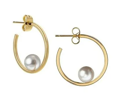 Authentic Pandora Rose Gold Plated Sterling Silver Pearl Hoop Earrings 287528P • £81.95