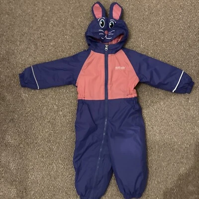 £9.99 • Buy Regatta Baby Bunny Pink Purple Rainsuit 12-18 M Footless Waterproof Puddle Suit