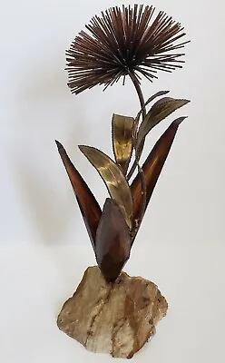 Vintage Brass Metal Flower Dandelion Sculpture Stone Base Urchin Mid Century Mod • $135