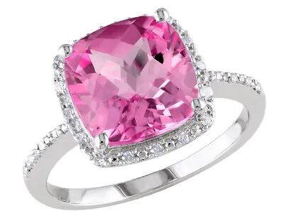 Lab-Created Pink Sapphire With Diamonds 5.8 Carat (ctw) In Sterling Silver • $129