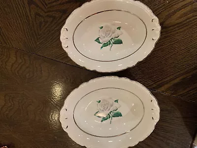 2 Antique Embassy USA Vitrified China White Rose Vegetable Bowls 10 1/4” MINT • $30