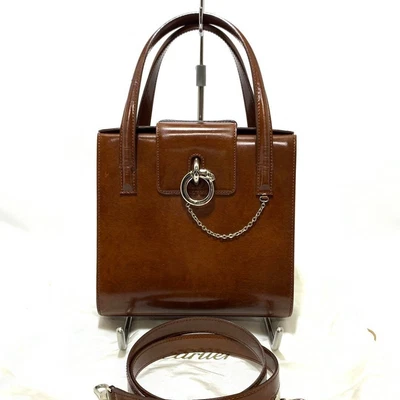 $277.20 • Buy Cartier Handbag 2way Panthère Patent Leather Brown Silver Metal Fittings